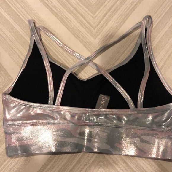 PrismSport Pink/Gray Shiny Camouflage Padded Sports Bra - Picture 6 of 7